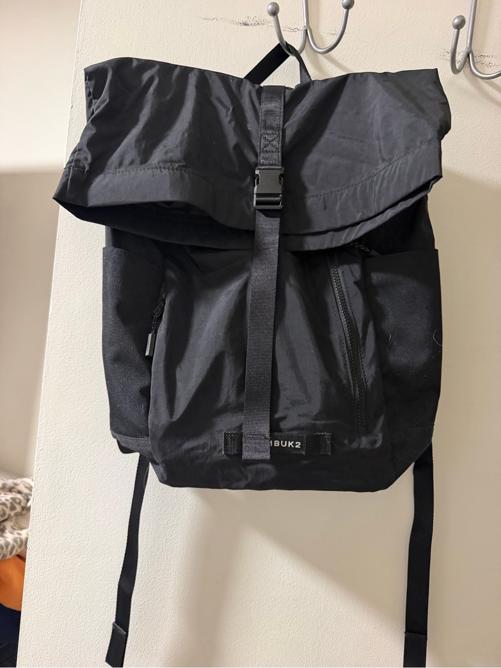 Timbuk2 Black Roll-Top Backpack with Front Zip Pockets